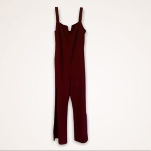 V Notch Front Flared Wide Leg Bodycon Jumpsuit